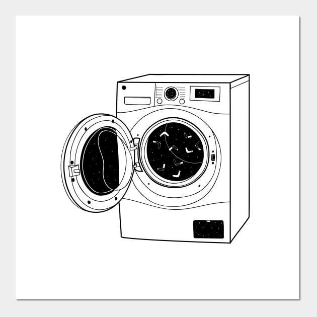 The washing machine Illustration Black And White Posters and Art